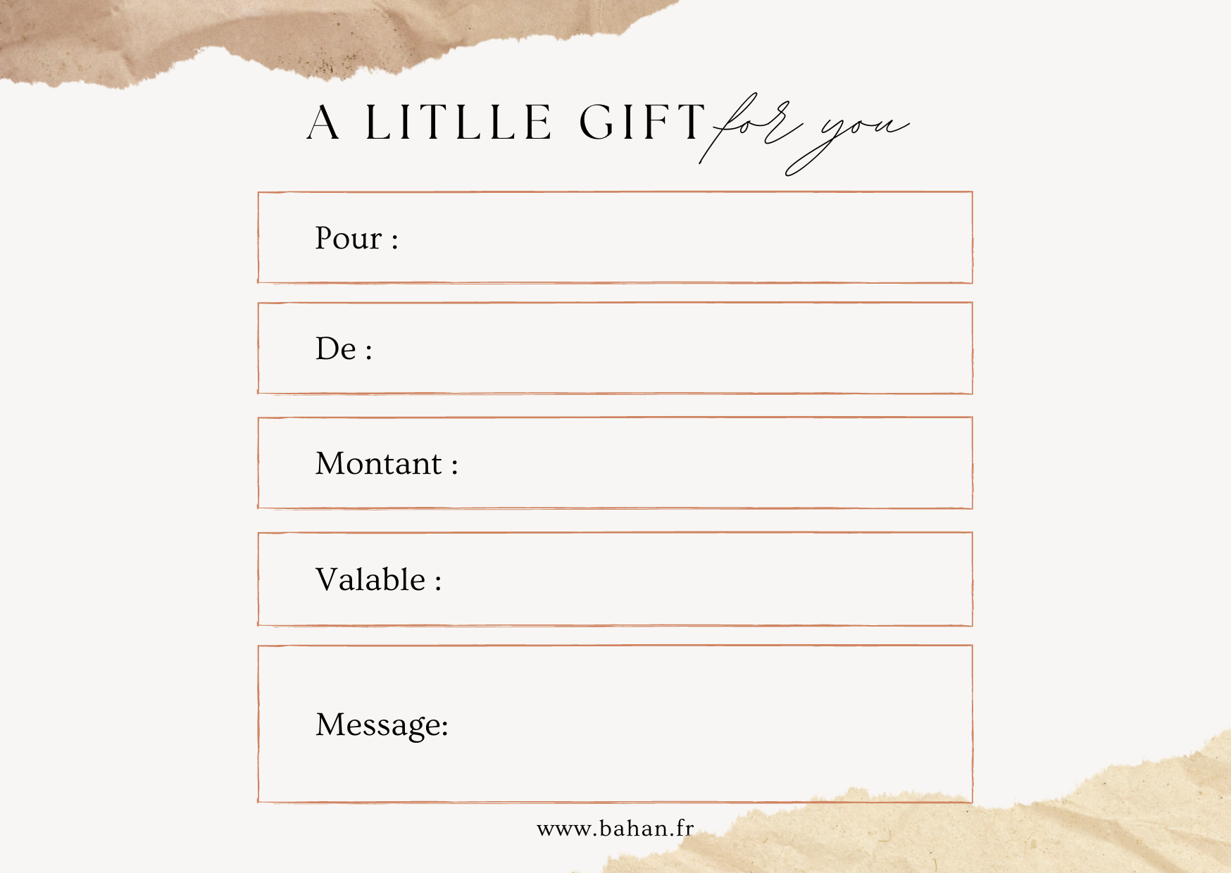 Carte Cadeau Bahan
